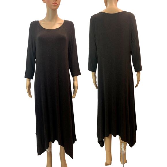 Eileen Fisher SOFT Midi Dress Scarf Hem Heathered Brown Jersey | M - Picture 2 of 9